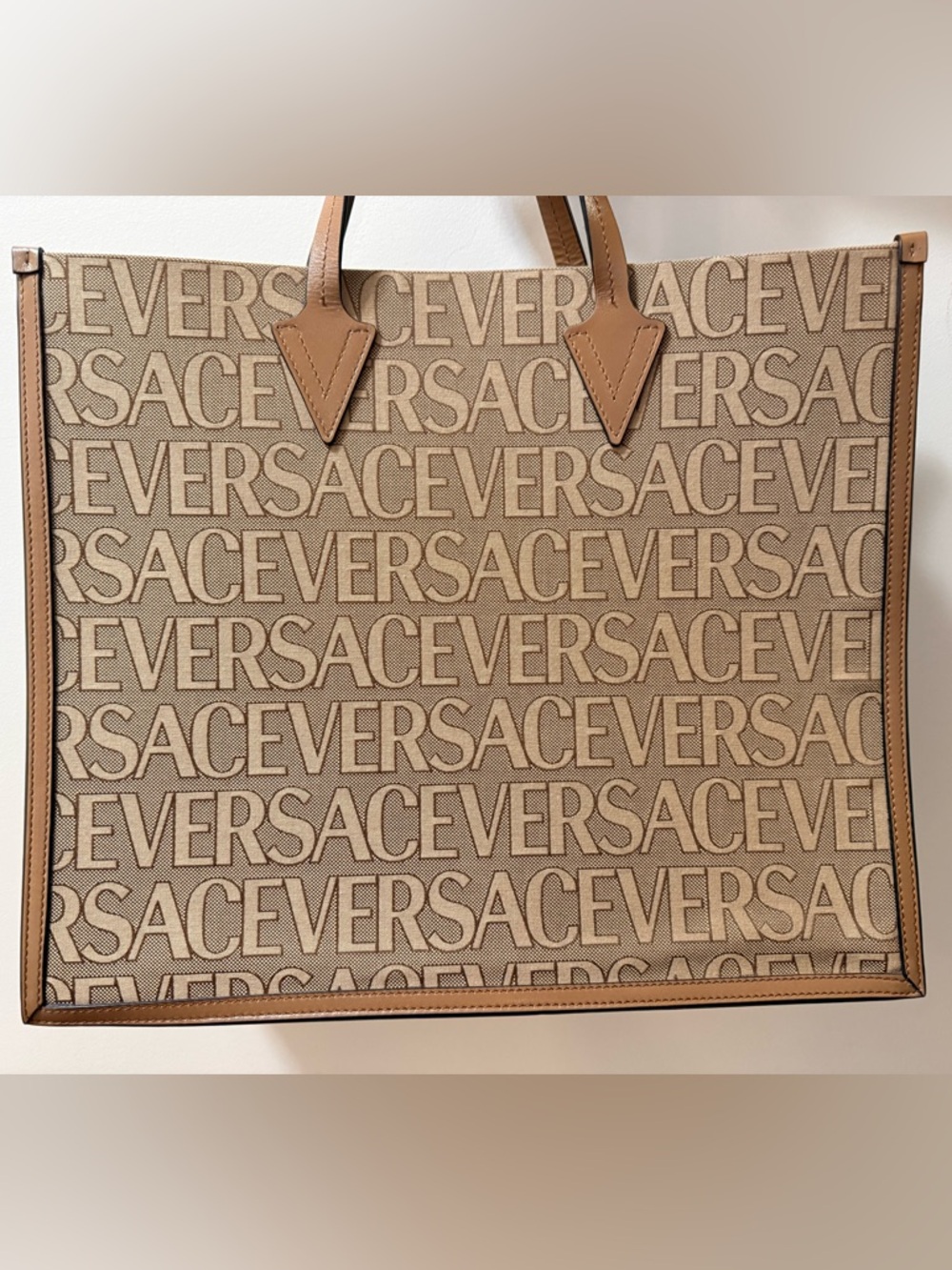 *Brand New* Versace - Canvas & Leather Brown Tote Bag w/ shoulder strap & COA